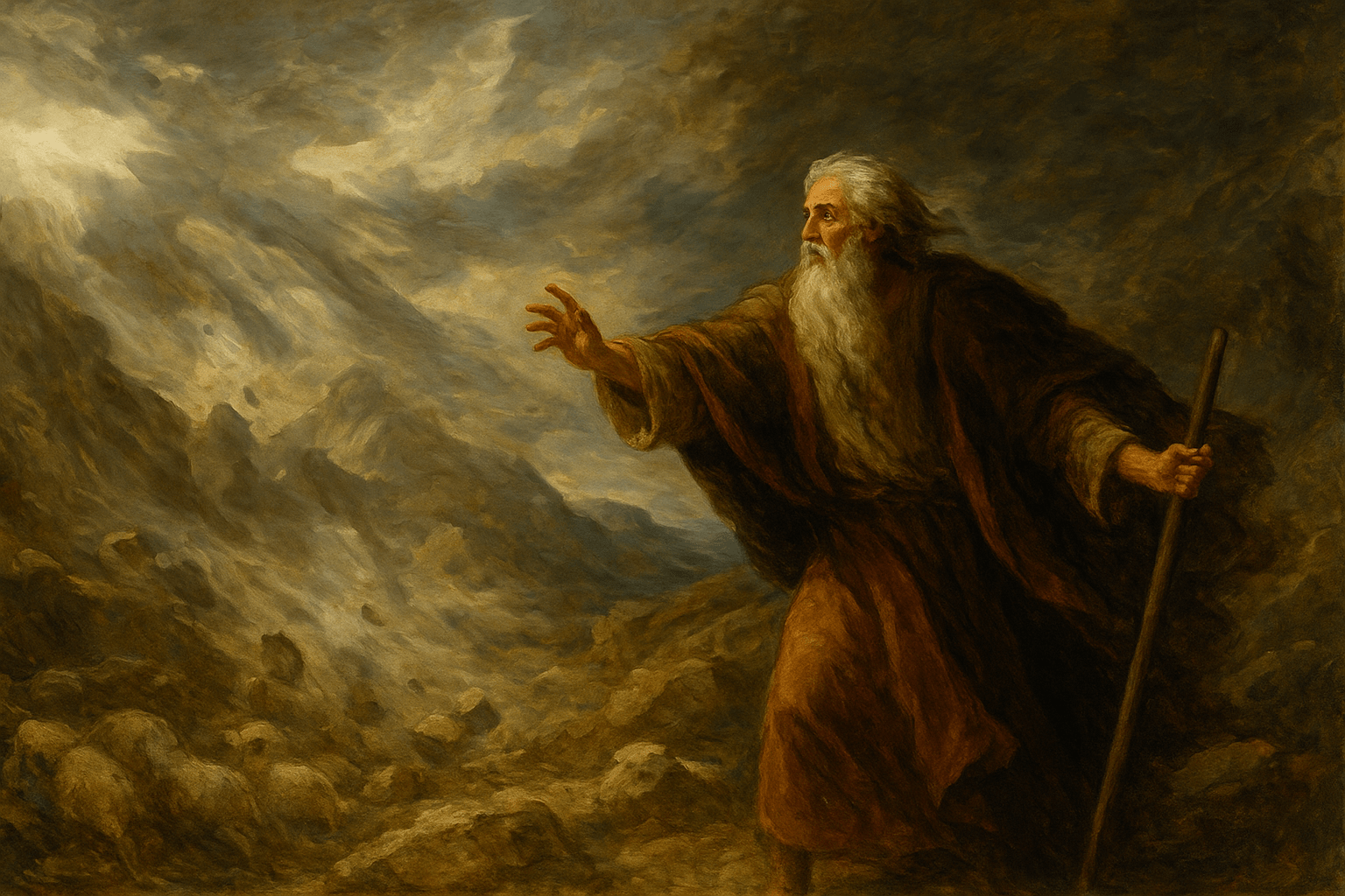 Elijah witnessing the wind from 1 Kings 19:11